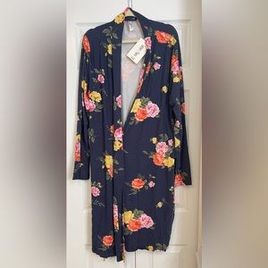 Latched Mama Navy Floral Nursing Robe - Pink Yellow Orange Flowers